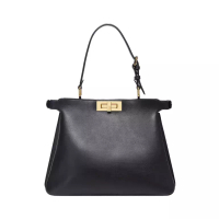 Fendi [12.12 Dealcember] Peekaboo Soft Medium Leather Shoulder Bag Black