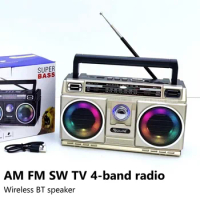 High Quality Retro Portable Radio AM FM SW TV 4-band Vintage Design Rechargeable Wireless Bluetooth Speakers - Random Color