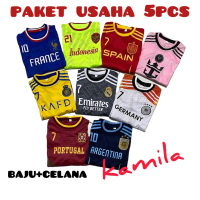PAKET USAHA ISI 5 PCS Setelan baju bola anak termurah 1 sampai 14 tahun kaos sepakbola ronaldo messi