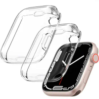 Watch Full Cover Case For Apple Watch Series 8 7 6 5 4 3 2 SE Silicone Clear Case Screen Protector iWatch 38 40 41MM 42 44 45MM