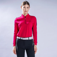 【PING】女款星型剪接立領長袖POLO衫-紅(日本素材/GOLF/高爾夫球衫/RA22216-18)