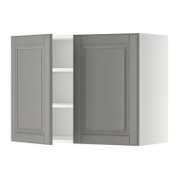 METOD 壁櫃附層板/2門板, 白色/bodbyn 灰色, 80x37x60 公分