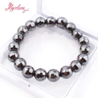 Natural Hematite Stone Beaded Bracelet Healthy Care Power Therapy Fashion Jewerly Bracelets Bangles for Men Women Gift 7"