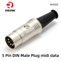 REAN NYS322 Mini 5 Pole Male Plug Cable Connector 5Pin Keyboard Electronic Drum Electric Piano Synthesizer Midi Data Connection
