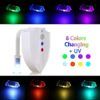 Smart Night Light Sensor Toilet Lamp 8 Colors Sensing Activated UV SterilizerToilet Bowl LED Nightlight PIR Night Light WC Light