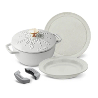 【法國Staub】雪花雕花琺瑯鑄鐵鍋和食鍋16cm5件組附瓷盤26cm、深盤22cm、鍋把手(德國雙人牌集團官方直營)