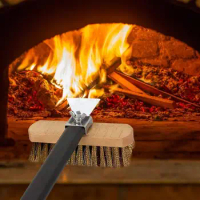 Pizza Oven Brush With Handle Scraper Cleaning Durable Grill Brass Bristles Pizza Brush Copper Scraper Household Oven Cleaner New