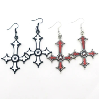 Red Bloody Inverted Black Cross Pendant Earings Vintage Gothic Cross Pendant Earings Devil Lucifer Satan Satanic Jewelry