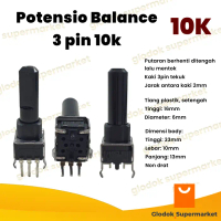 Potensio Balance 3 pin 10k Mono Kaki 3 Tekuk Segi Hitam 103