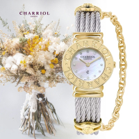 CHARRIOL 夏利豪 St-Tropez 白色珍珠母貝鋯石 石英淑女腕錶-淡金色24.5mm(028C.540.326)