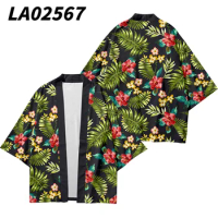Oversize 6XL Tropical Plants Printed Japanese Street Samurai Harajuku Kimono Cardigan Women Men Cosplay Yukata Tops Pants Set