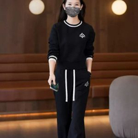 休閒運動套裝女2025春秋新款韓版圓領寬鬆加絨加厚衛衣時尚兩件套