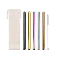 Drinking Straw tube set Reusable with brush cleaner Metal 304 Stainless Steel muti-functional 12mm bubble milk tea coffee Bar
