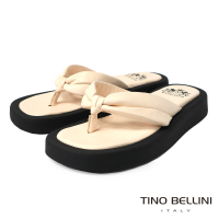 預購 TINO BELLINI 貝里尼 西班牙進口羊皮夾腳厚軟底涼拖鞋FSQO004(米)