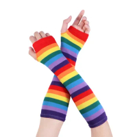 Arm Sleeve Gaming Warmer Gloves Kids Rainbow Leg Warmers for Long Fingerless Stripe