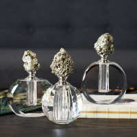 北歐現代水晶玻璃黃鐵礦香水瓶香氛瓶 奢華軟裝時尚創意擺件
