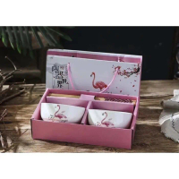 SOUVENIR LEBARAN HAMPERS MANGKOK SET ISI 2 ATAU 4 / MANGKOK MAKAN LUCU - FLAMINGO ISI 2 Keramik Nasi
