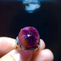 Natural Red Auralite 23 Cacoxenite Adjustable Ring Flower 17.3/15.1mm Canada Rutilated 925 Sterling Silver AAAAAA