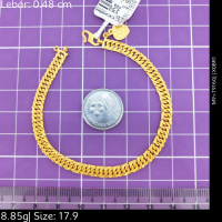 Emas 916,Rantai Tangan Lipan Padu Crki Ghu S Kait2 Crpsh 0.48cm Design:1031<X0BR1>T916G(M9)-Size: 17