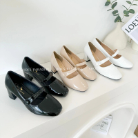 (FORM NHỎ NHÍCH LÊN 1 SIZE) Giày mary jane 5p mũi vuông cao gót nữ giày đế vuông da bóng Shoes Parad