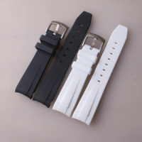 Silicone rubber Watchbands For rolex Omega MoonSwatch Tudor Seiko Waterproof Sport 20mm Watch Straps Curved End Band Black white