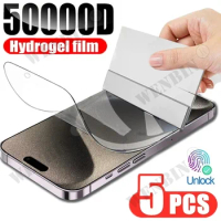 5 Pcs Hydrogel Film For iPhone 15 14 13 12 11 Pro Max Plus 12 13 Mini 8 7 Plus SE XR X XS 6 Full Cover Screen Protector