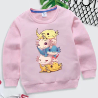 New Funny Axolotl Children Hoodies for Baby Boys Cute Axolotl Pattern Kids Clothes Girls Cartoon Axolotl Children Sweatshirts