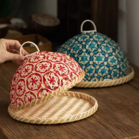 New Rattan Woven Bread Basket Nanyang Style Round with Lid Insect-Proof Tabletop Fruit &amp; Leftovers Protector