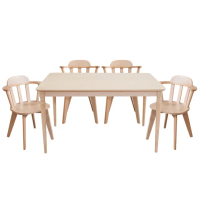 【BODEN】伊達4.5尺實木餐桌椅組-洗白色(一桌四椅)