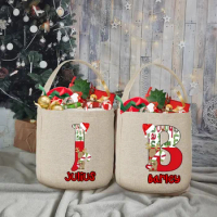 Personalised Letter with Name Tote Bag Girl Bucket Bags Retro Traditional Christmas Present Bag Father Christmas Delivery Sack