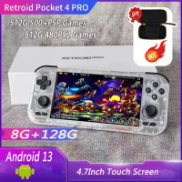 Retroid Pocket 4 Pro Retro Handheld Game Machine 4.7 Inch Video Game 8G+128GB Android 13 WiFi 6.0 Bluetooth 5.2 Console PSP PS2