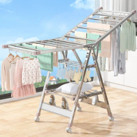 Shuaikang Stainless Steel Drying Rack Floor-to-ceiling Folding Bedroom Balcony Cool Clothes Rack Home Baby Clothes Rack Drying Q