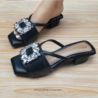 COD - sandal Slop Busa Empuk Tali Kokop Pesta Hak Tahu Wanita 3 cm Variasi Blink-Blink Terbaru Kekin