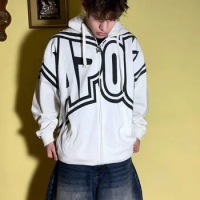 Spring new tapout printed loose zipper hooded jacket men's Harajuku sports leisure jogging home simple clothes couple tops y2k