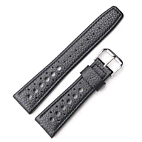 Rolamy 20 22mm Real Calf Leather Handmade Black with White Red Stitches Wrist Watch Band Strap Belt For Dayjust Omega IWC