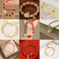 Fashionable charm Multiple styles cute rabbit bracelet for women Southern Red tourmaline Natural Hotan Jade bangles bead jewelry