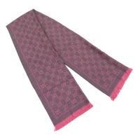 【二手名牌BRAND OFF】GUCCI 古馳 粉色 雙G 灰色 羊毛 圍巾
