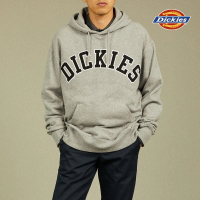 【Dickies】男款羽灰色純棉胸前刺繡Logo圖案寬鬆連帽大學T｜DK012299CQ8