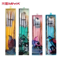 Miya Himi 5Pieces Kids Artists Gouache Paint Brushes Set for Acrylic Oil Watercolor Face &amp; Body Gouache Painting with Hog Hairs