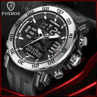 LIGE Luxury Men Watch FOXBOX Dual Display Digital Quartz Clock Military Sport Wristwatch Silicone Strap Waterproof Watch for Men