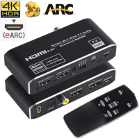 2x1 4K HDMI Switch eARC Audio Extractor With ARC &amp; Optical Toslink HDMI 2.0 Switch 4K 60Hz HDMI Switcher Remote for Apple TV PS4