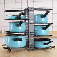 可拆裝摺疊多層立式鍋蓋架厨房收納架鐵藝多功能多邊鍋架