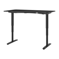 BEKANT 電動升降桌, 工作桌, 黑色/實木貼皮 梣木/黑色