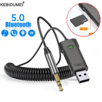 Car Bluetooth Receiver 5.0 Stereo Wireless USB Dongle to 3.5mm Jack AUX Audio Music Adapter Mic Handsfree Call &amp; TF Card Slot