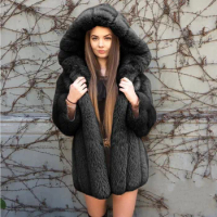 PULABO Winter Jackets for Women 2024 Imitation Fox Fur Fur Coat Women New Outerwears Faux Fur Coat Hooded Fur Jacket