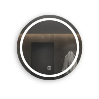 【鏡緣興】圓形壁掛浴室鏡 50CM廁所鏡子 帶LED燈(雙觸摸+三色光+除霧+時溫顯示)