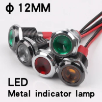 5pcs 12mm Metal Indicator Light Warning LED Pilot Waterproof Signal Lamp 6V 12V 24V 220v With Wire Red Yellow Blue Green White