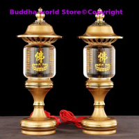 A Pair 2PCS Wholesale Buddhism supply HOME Shop temple altar Buddhist worship tool high grade crystal buddha Light 30cm tall