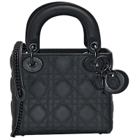 DIOR 經典Lady Dior Cannage藤格紋啞光小牛皮鍊條手提/肩背黛妃包(小-黑色-展示品)