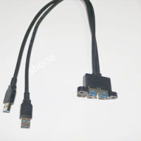 Dual USB 3.0 female head side by side with ear extension line to fix USB 3.0 male pair of female panel line baffle line